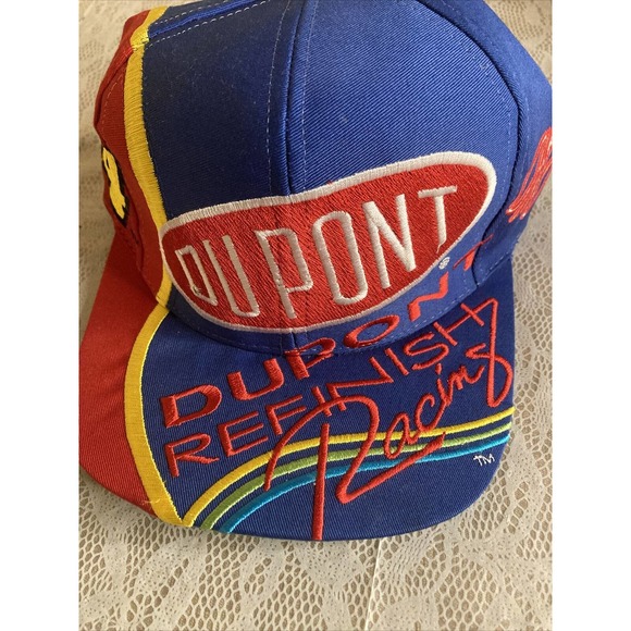 Vtg 90s Jeff Gordon #24 DuPont Refinish Racing Snapback Hat Rainbow - Picture 2 of 8